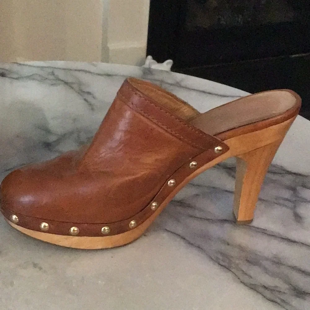 Coach Tan Leather Studded Mule Clogs